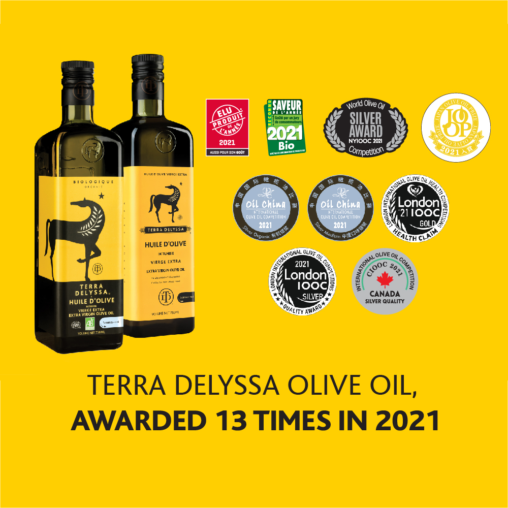 TERRA DELYSSA OLIVE OIL, AWARDED 13 TIMES IN 2021.